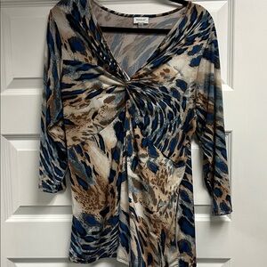 Avenue Blue and Brown Animal Print Blouse
